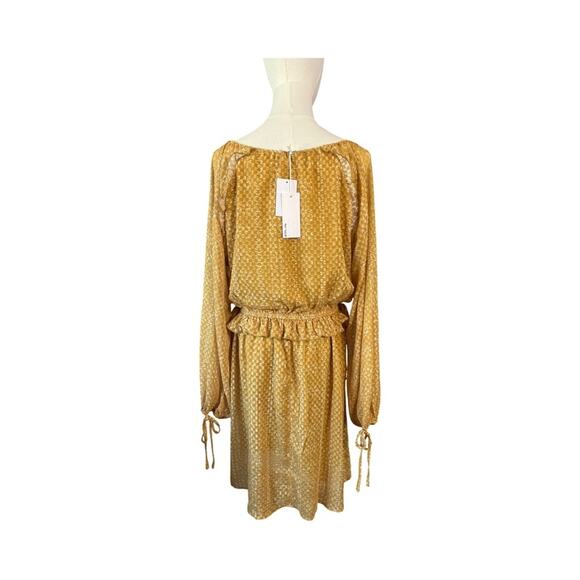 BTFL-Life Gold Long Sleeve Mini Dress Size L Ruffle Waist Lined Nordstrom NWT - Picture 7 of 11